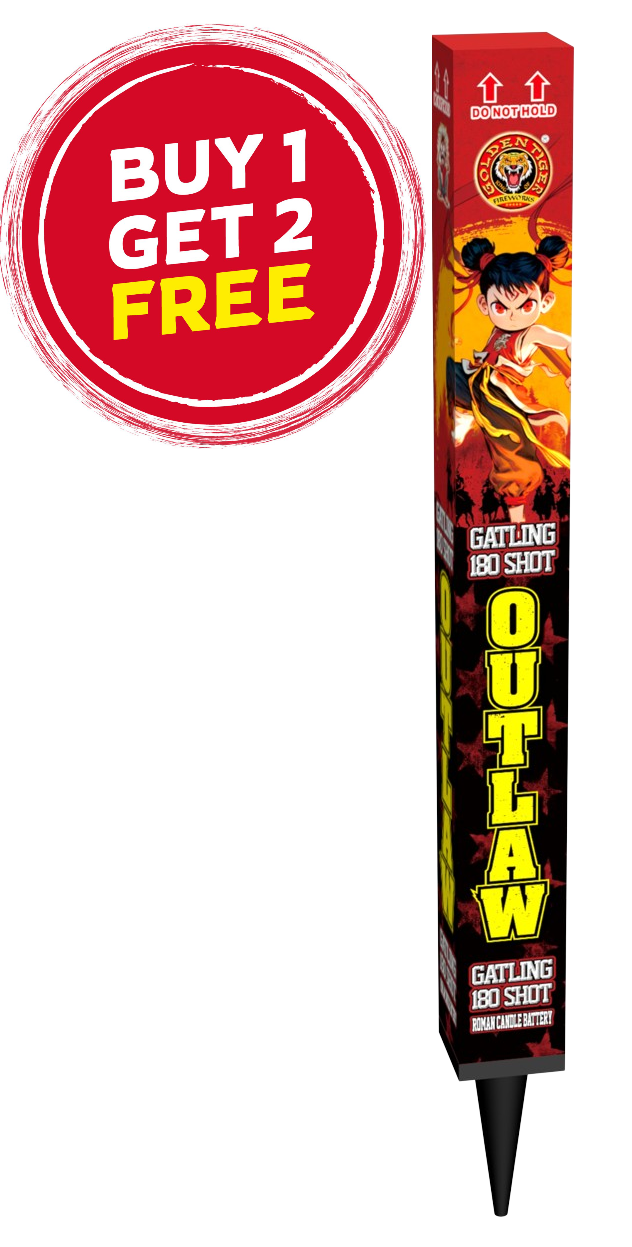 OUTLAW *SPECIAL OFFER* - 180 shots MINI GATLING ROMAN CANDLE - BUY 1 GET 2 FREE