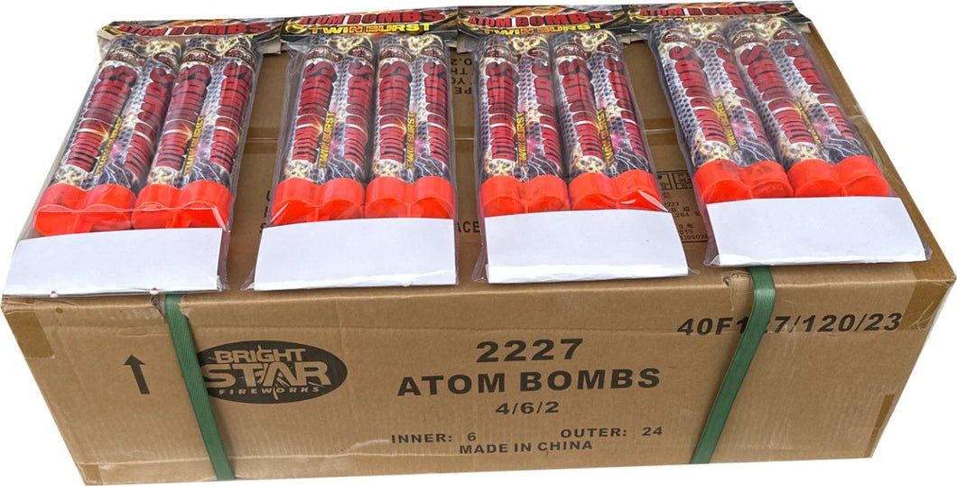 FULL CASE OF ATOM BOMBS TWIN BURST 1.3G (2pcs per pack) ROMAN CANDLES BULK BUY (24 PACKS x £7.00 each including VAT) - IN STORE ONLY