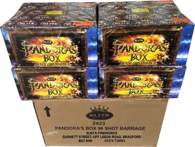 WHOLESALE - FULL CASE OF PANDORA'S BOX CAKES 96shot 1.3G FINALE BARRAGES BULK BUY (4 x £37.50 each including VAT) - IN STORE ONLY