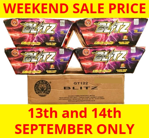 *SALE WEEKEND PRICE 13th/14th SEPTEMBER* WHOLESALE - FULL CASE OF BLITZ 100shot 1.3G CAKE BULK BUY (4 x £25.00 each including VAT) - IN STORE ONLY