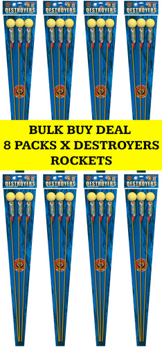 WHOLESALE - FULL CASE OF DESTROYERS 1.3G ROCKETS BULK BUY (8 PACKS x £18.00 each including VAT) - IN STORE ONLY