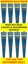 *SALE WEEKEND PRICE 13th/14th SEPTEMBER* WHOLESALE - FULL CASE OF DESTROYERS 1.3G ROCKETS BULK BUY (8 PACKS x £17.00 each including VAT) - IN STORE ONLY