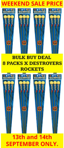 *SALE WEEKEND PRICE 13th/14th SEPTEMBER* WHOLESALE - FULL CASE OF DESTROYERS 1.3G ROCKETS BULK BUY (8 PACKS x £17.00 each including VAT) - IN STORE ONLY