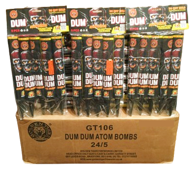 WHOLESALE - FULL CASE OF DUM DUM ATOM BOMBS SINGLE SHOT ROMAN CANDLES BULK BUY (24 x £4.50 per pack including VAT) - IN STORE ONLY