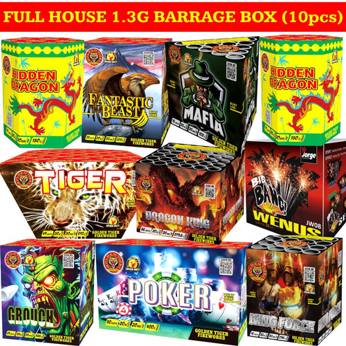 FULL HOUSE 10pcs BARRAGE BOX 1.3G LOUD CAKES (1 BOX ONLY) - IN STORE ONLY