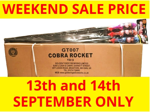 *SALE WEEKEND PRICE 13th/14th SEPTEMBER* WHOLESALE - FULL CASE OF COBRA 1.3G ROCKETS BULK BUY (10 PACKS x £20.00 each including VAT) - IN STORE ONLY