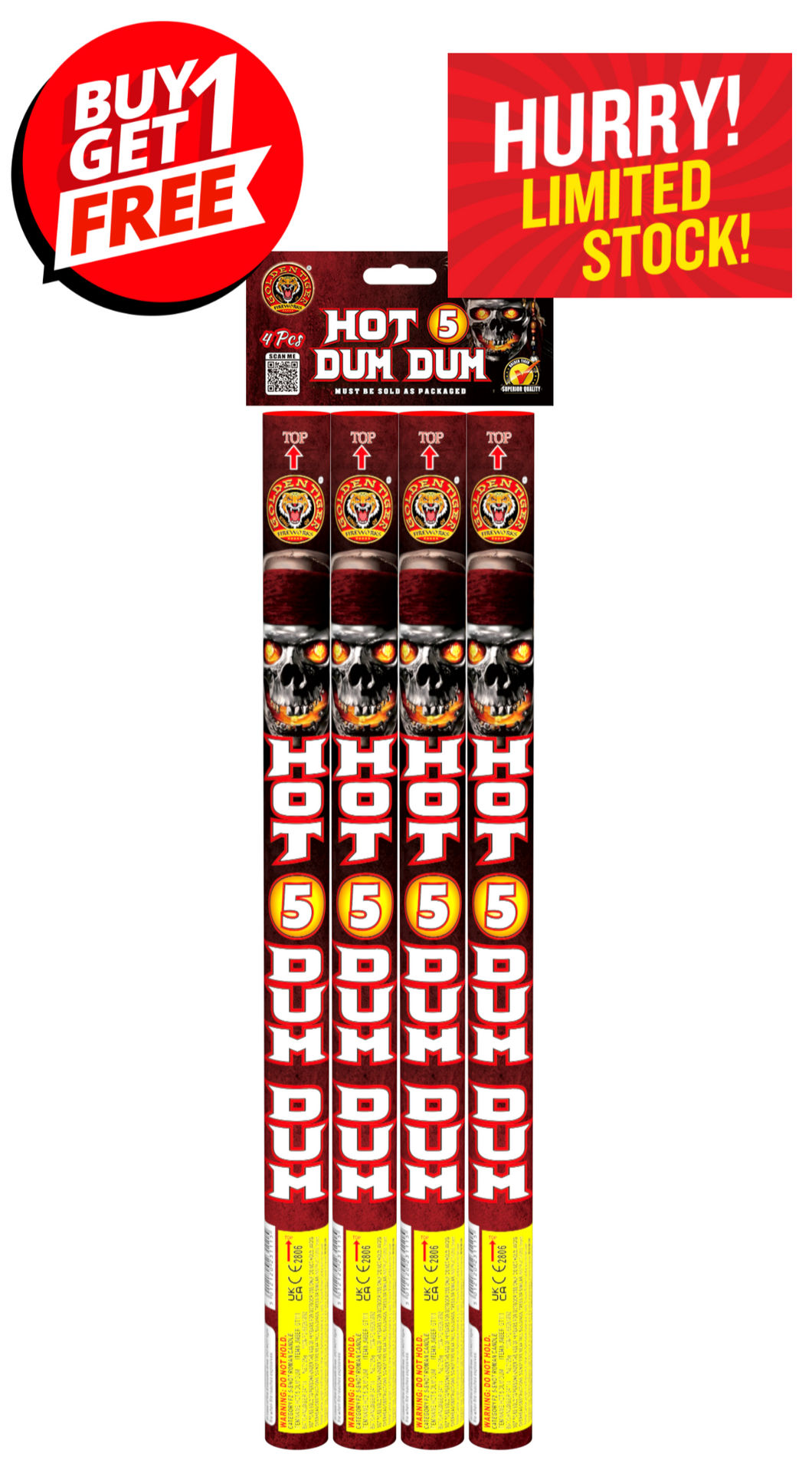 HOT 5 DUM DUM 1.3G ROMAN CANDLES (Pack of 4) - BUY 1 PACK GET 1 PACK FREE