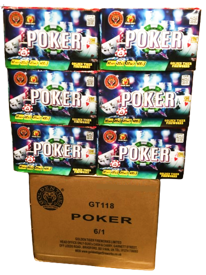 WHOLESALE - FULL CASE OF POKER 50shot 1.3G CAKE BULK BUY (6 x £18.00 each including VAT) - IN STORE ONLY