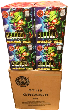 WHOLESALE - FULL CASE OF GROUCH 25shot 25mm 1.3G CAKE BULK BUY (8 x £12.00 each including VAT) - IN STORE ONLY