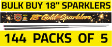 WHOLESALE - FULL CASE OF 18" GOLD GIANT SPARKLERS BULK BUY (144 packs x £0.50 each including VAT) - IN STORE ONLY