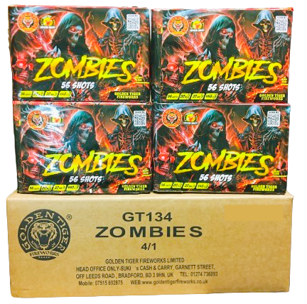 WHOLESALE - FULL CASE OF ZOMBIES 56shot 1.3G CAKE BULK BUY (4 x £18.00 each including VAT) - IN STORE ONLY