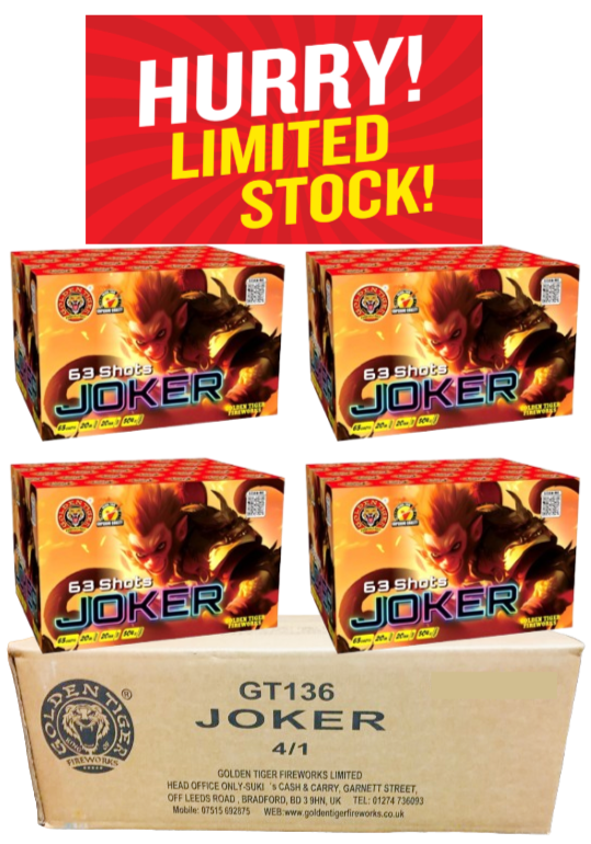 Fireworks boxes with 'Hurry! Limited Stock!' sign on a white background
