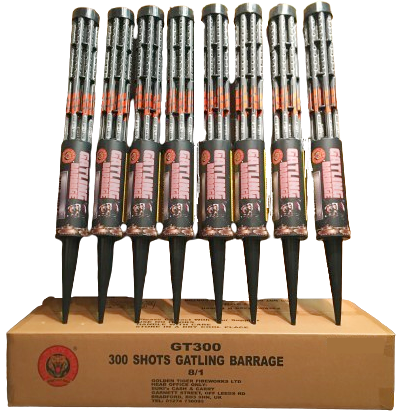 WHOLESALE - FULL CASE OF GATLING 300 SHOT ROMAN CANDLES BULK BUY (8 x £13.00 each including VAT) - IN STORE ONLY