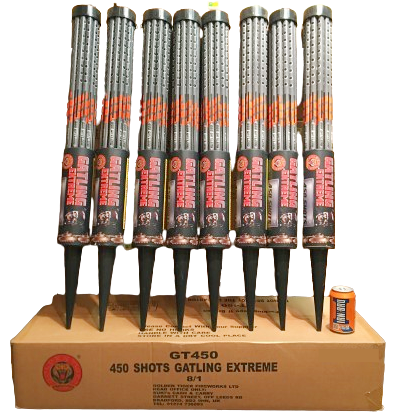 WHOLESALE - FULL CASE OF GATLING EXTREME 450 SHOT ROMAN CANDLES BULK BUY (8 x £18.00 each including VAT) - IN STORE ONLY