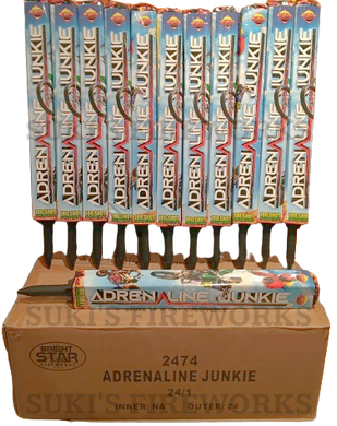 WHOLESALE - FULL CASE OF ADRENALINE JUNKIE 180shot ROMAN CANDLES BULK BUY (24 x £3.75 each including VAT) - IN STORE ONLY