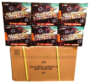 WHOLESALE - FULL CASE OF COLLATERAL DAMAGE 42shot 1.3G CAKE BULK BUY (6 x £25.00 each including VAT) - IN STORE ONLY