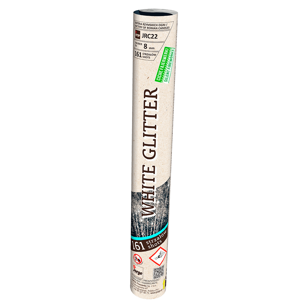 White Glitter - 161 shots Low Noise Roman Candle (1 piece ONLY)