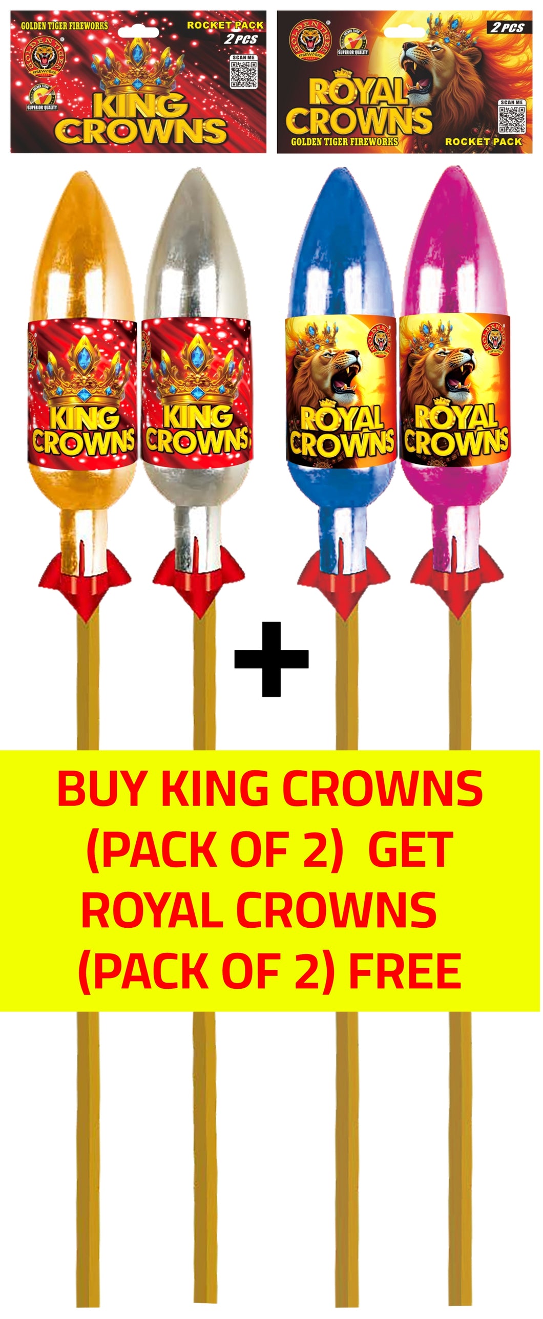 ROYAL CROWNS AND KING CROWNS 1.3G LARGE SHELL ROCKETS (Pack of 2) - BUY 1 PACK GET 1 PACK FREE