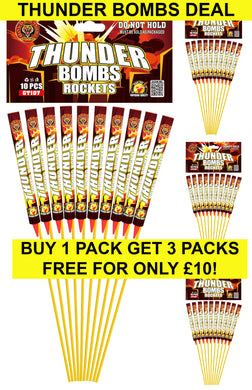 THUNDER BOMBS ROCKETS SMALL (Pack of 10) WITH LAUNCHER TUBE - BUY 1 PACK GET 3 PACKS FREE