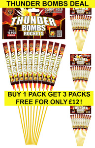 THUNDER BOMBS ROCKETS SMALL (Pack of 10) WITH LAUNCHER TUBE - BUY 1 PACK GET 3 PACKS FREE