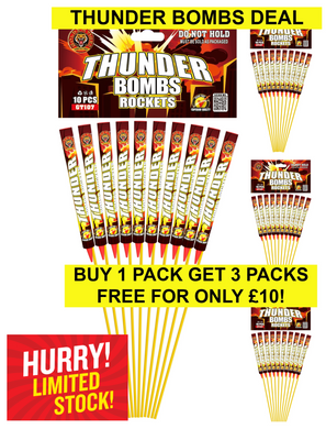 THUNDER BOMBS ROCKETS SMALL (Pack of 10) WITH LAUNCHER TUBE - BUY 1 PACK GET 3 PACKS FREE