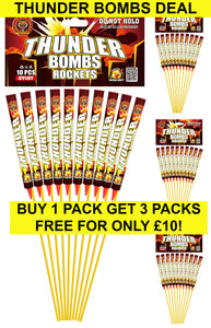 THUNDER BOMBS ROCKETS SMALL (Pack of 10) WITH LAUNCHER TUBE - BUY 1 PACK GET 3 PACKS FREE