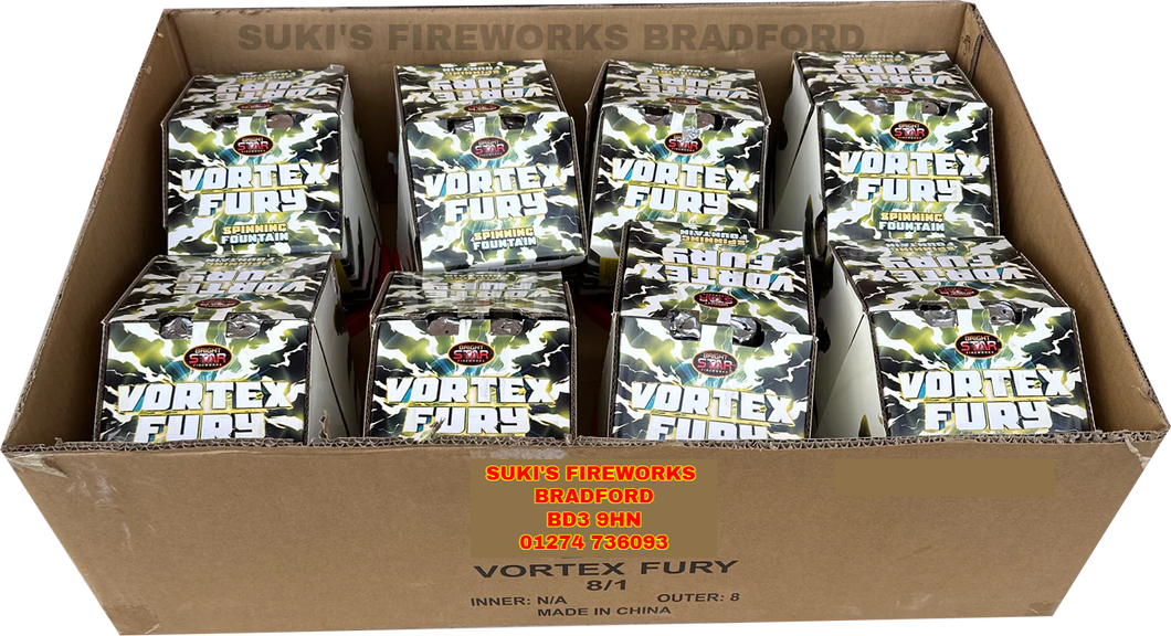 WHOLESALE - FULL CASE OF VORTEX FURY SPINNING FOUNTAINS BULK BUY (8 x £12.00 per piece including VAT) - IN STORE ONLY
