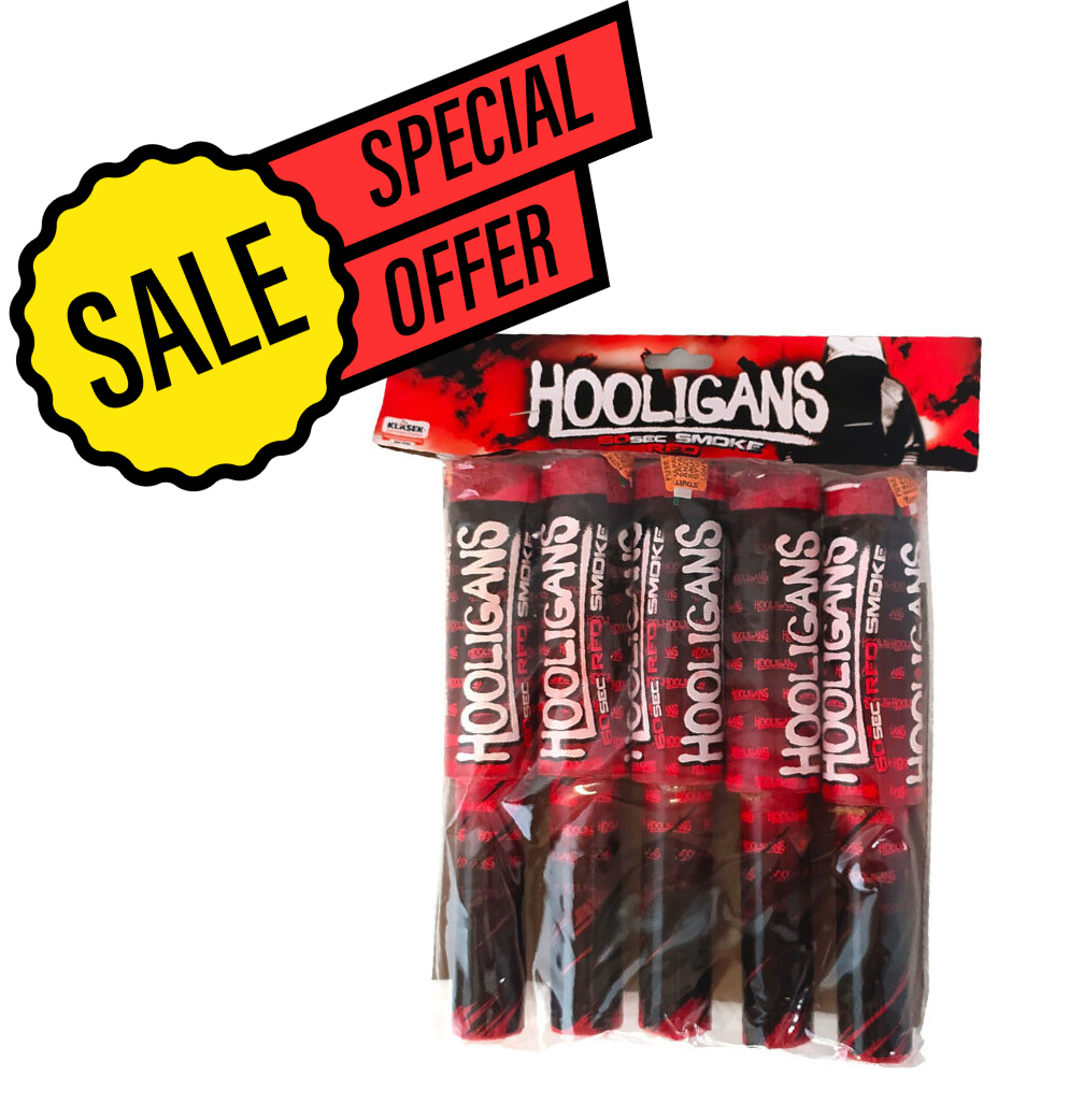 LIVERPOOL SPECIAL OFFER - Pack of 5 x RED (FUSED NOT RING PULL) Smoke Grenades (60 seconds)