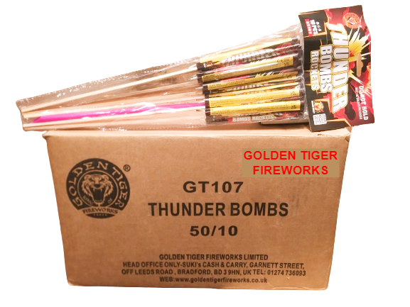 WHOLESALE - FULL CASE OF THUNDER BOMBS ROCKETS (WITH LAUNCHER TUBE) BULK BUY (50 x £1.80 each including VAT) - IN STORE ONLY