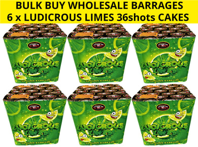 WHOLESALE - FULL CASE OF LUDICROUS LIMES CAKES 36shot 1.3G BARRAGES BULK BUY (6 x £30.00 each including VAT) - IN STORE ONLY