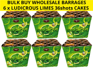 WHOLESALE - FULL CASE OF LUDICROUS LIMES CAKES 36shot 1.3G BARRAGES BULK BUY (6 x £30.00 each including VAT) - IN STORE ONLY
