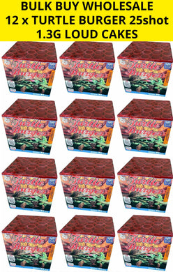 WHOLESALE - FULL CASE OF TURTLE BURGER CAKES 25shot 1.3G BARRAGES BULK BUY (12 x £11.00 each including VAT) - IN STORE ONLY