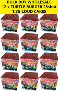 WHOLESALE - FULL CASE OF TURTLE BURGER CAKES 25shot 1.3G BARRAGES BULK BUY (12 x £11.00 each including VAT) - IN STORE ONLY