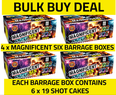 WHOLESALE - FULL CASE OF MAGNIFICENT SIX 1.3G BARRAGE BOXES BULK BUY (4 boxes x £35.00 each including VAT) - IN STORE ONLY