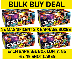 WHOLESALE - FULL CASE OF MAGNIFICENT SIX 1.3G BARRAGE BOXES BULK BUY (4 boxes x £35.00 each including VAT) - IN STORE ONLY