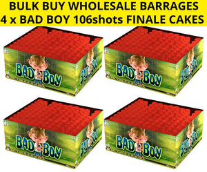 WHOLESALE - FULL CASE OF BAD BOY CAKES 106shot 1.3G FINALE BARRAGES BULK BUY (4 x £70.00 each including VAT) - IN STORE ONLY