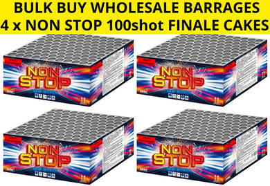 WHOLESALE - FULL CASE OF NON STOP CAKES 100shot 1.3G FINALE BARRAGES BULK BUY (4 x £32.50 each including VAT) - IN STORE ONLY