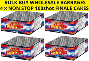 WHOLESALE - FULL CASE OF NON STOP CAKES 100shot 1.3G FINALE BARRAGES BULK BUY (4 x £32.50 each including VAT) - IN STORE ONLY
