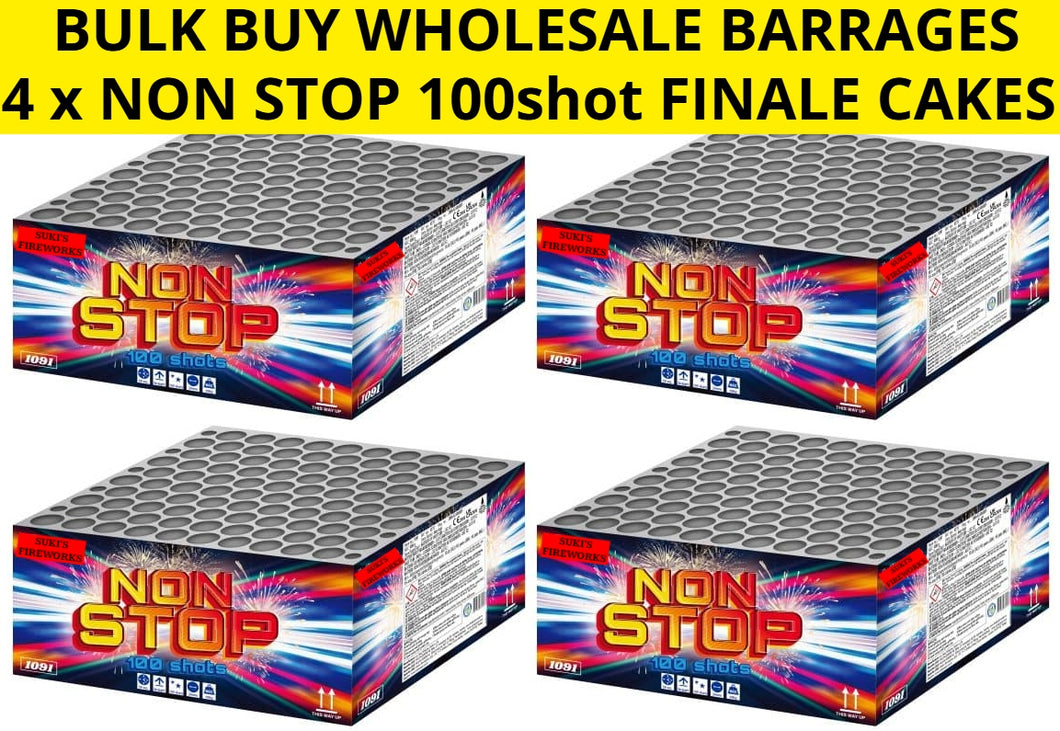 WHOLESALE - FULL CASE OF NON STOP CAKES 100shot 1.3G FINALE BARRAGES BULK BUY (4 x £32.50 each including VAT) - IN STORE ONLY