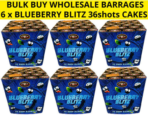 WHOLESALE - FULL CASE OF BLUEBERRY BLITZ CAKES 36shot 1.3G BARRAGES BULK BUY (6 x £30.00 each including VAT) - IN STORE ONLY
