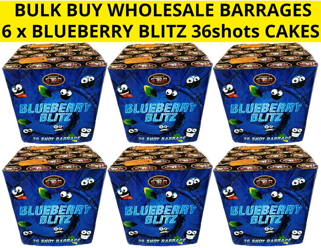 WHOLESALE - FULL CASE OF BLUEBERRY BLITZ CAKES 36shot 1.3G BARRAGES BULK BUY (6 x £30.00 each including VAT) - IN STORE ONLY