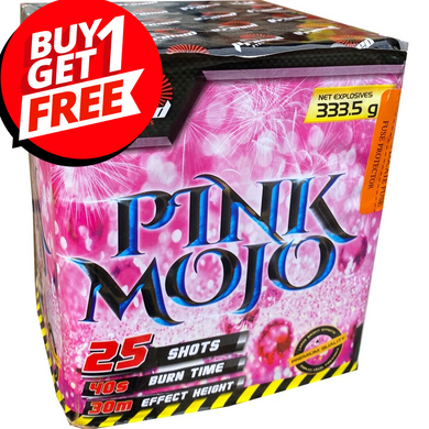 Pink Mojo 1.3G Firework - 25 shot barrage - BUY 1 GET 1 FREE