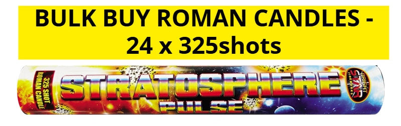 WHOLESALE - FULL CASE OF STRATOSPHERE PULSE 325shot ROMAN CANDLES BULK BUY (24 x £10.00 each including VAT) - IN STORE ONLY